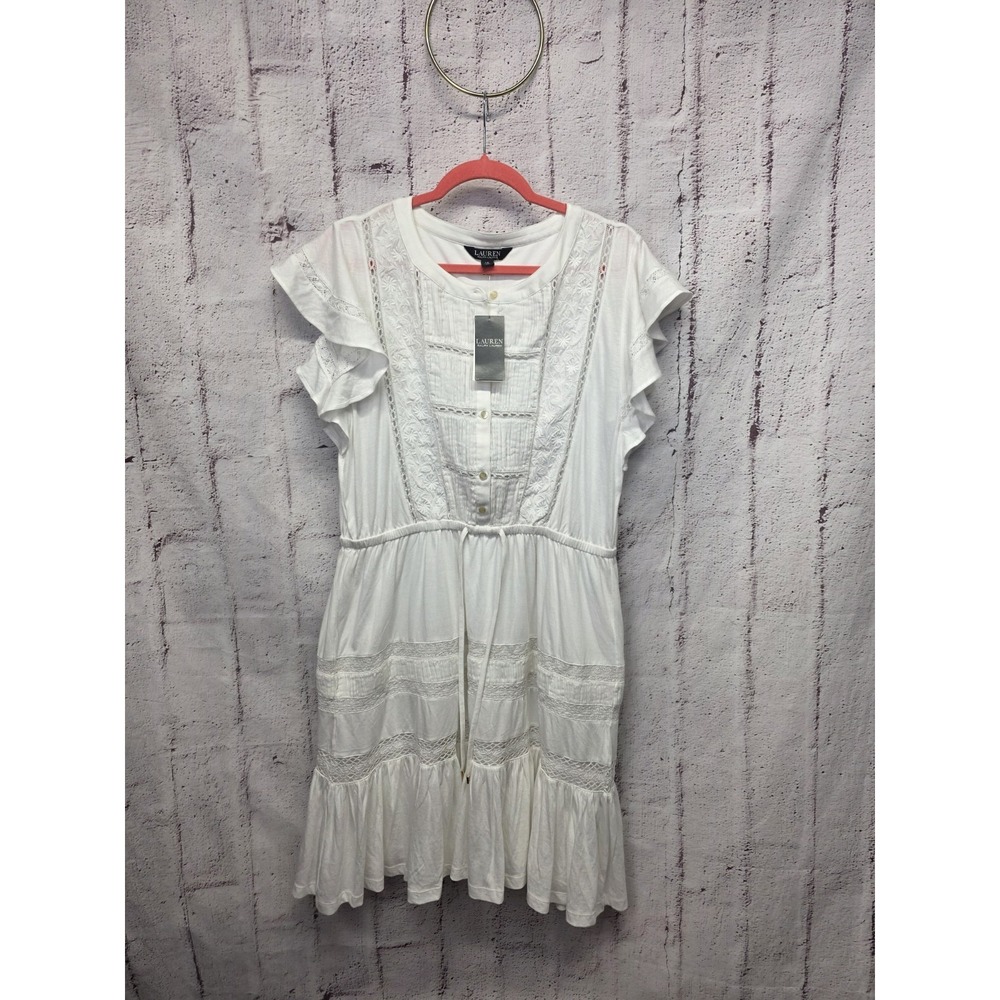 Lauren Ralph Lauren‎ White Women's Flutter-Sleeve Fit & Flare DressLined L NWT